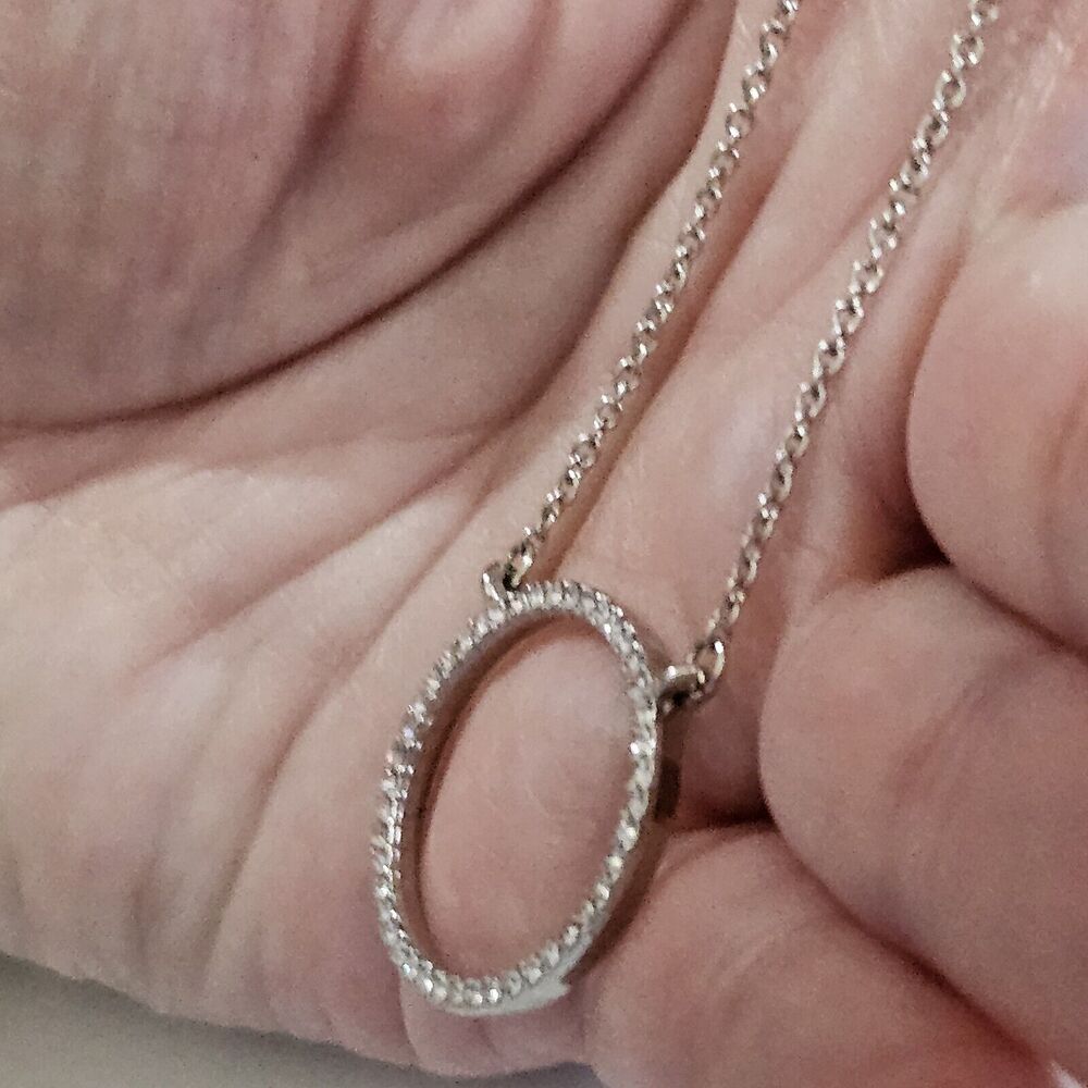 Silver Tone Circular Pendant Necklace Clear Rhinestones 16-18" - Picture 4 of 12